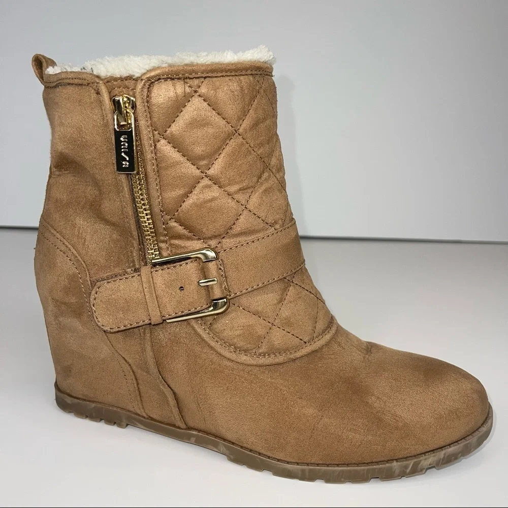 Unisa Camel Tayya Wedge Ankle Bootie Faux Suede Sz 9